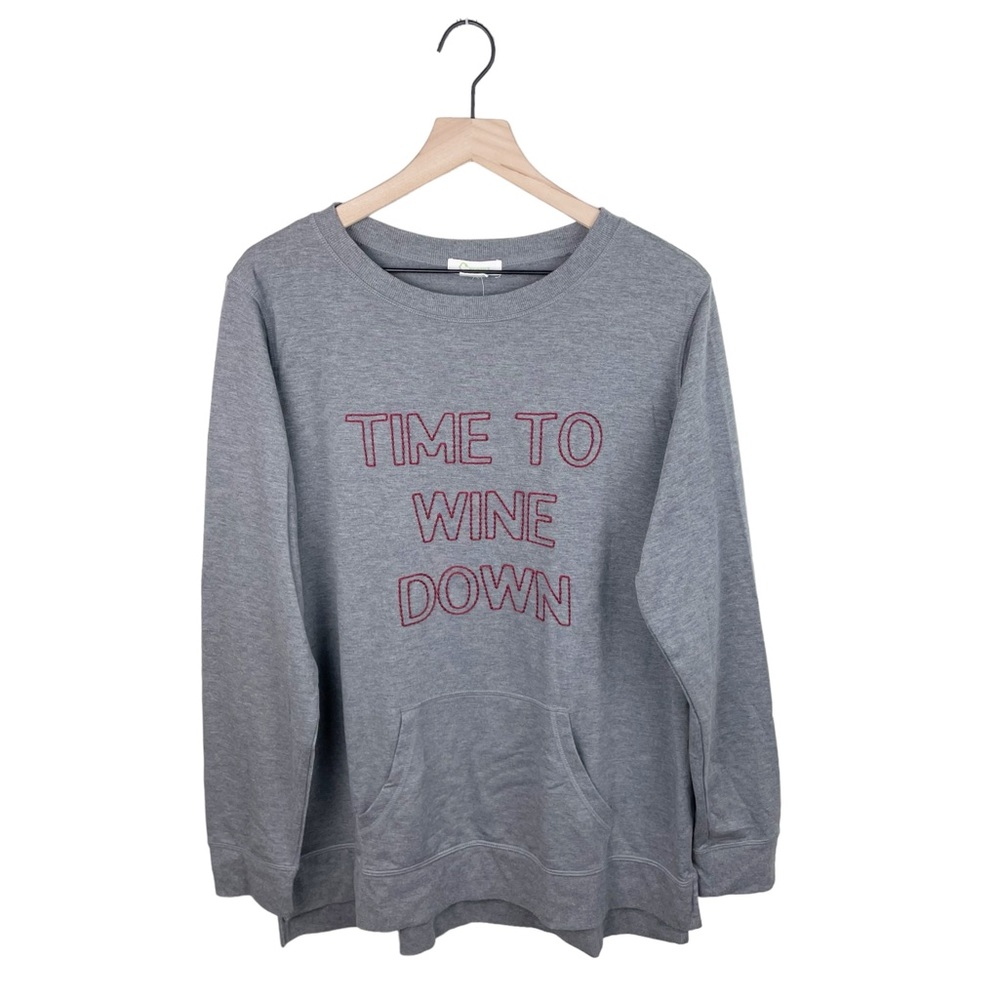 C. Wonder Time to Wine Down Embroidered Grey Pullover Sweatshirt Women's Size XL